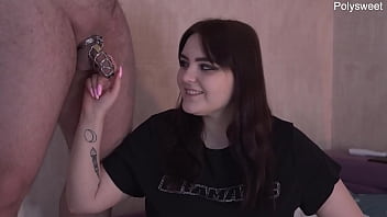 Preview 1 of Amateur Trio Wife - I took off his chastity belt so he could try out the new doll