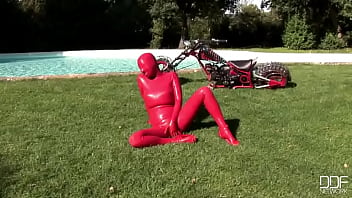 Preview 1 of Btass - Busty babe toying in full latexwear