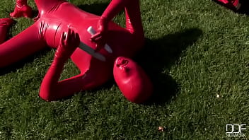 Preview 4 of Btass - Busty babe toying in full latexwear