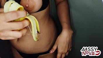 Preview 2 of Sona 10 X Men - Sexy Teen Amateur Girl Play With Banana In Her Body and Pussy Wearing Sexy Lingerie Bra Panty