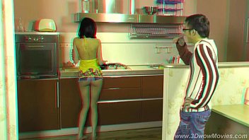 Preview 1 of White Chain - STEREO!!!3D couple in the kitchen