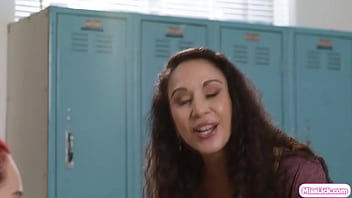 Preview 1 of X X X Sixey - Busty stepmom pussy licking stepdaughter during lunch break