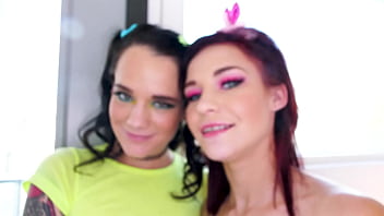 Preview 2 of School Xxxsc - KYLIE PIERCE &amp_ DAISY LOVE 2 Girl Double Blowjob POV Huge Cock Blowjob and Cum Swallow