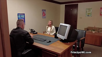 Preview 1 of Pik Lengte - Blonde mature spreads wide on desk for head teachers dick