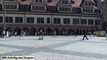 Preview 2 of 69 Swallowing - Naked babe has fun in streets