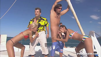 Preview 2 of W Cafe Com - Sahara Knite and Boroka Balls Blow a Couple of Guys on a Boat