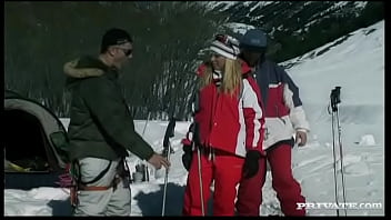 Preview 4 of Xxl Porno Movie - Diana Gold Screws Two Skiers in the Snow before Getting a Stand up DP
