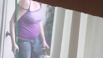 Preview 2 of Mom Son Sleeping Fast Time Rely - Spying on milf bending over with cute ass showing,  she&#039_s got big tits too