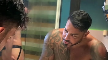Preview 1 of Rain Coat Glasses - Latino BBC VIKTOR ROM with submissive in SHOWER - SERGIO WILDE --