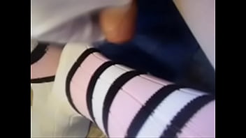 Preview 2 of Two Big Black Cocks In Hot Teen - Cum on striped long socks