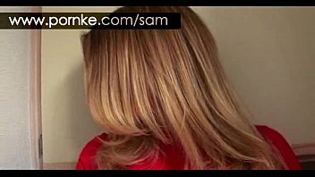 Preview 2 of Hd Fuk - Sexy blonde hottie Samantha Gauge fondling her pussy in the couch