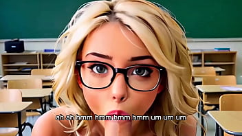 Preview 2 of Big Sex On Wife - Teacher fuck teen blonde student&#039_s mouth in school classroom and cum in mouth while someone peeking (3D/Hentai)