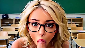 Preview 4 of Big Sex On Wife - Teacher fuck teen blonde student&#039_s mouth in school classroom and cum in mouth while someone peeking (3D/Hentai)