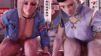 Preview 2 of Bi Schwanze - Chun Li and Cammy compete to see who gives the best fuck with their huge asses