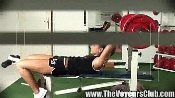 Preview 1 of Blowjobs With Mouth Gag - girl finger fucks herself at the gym