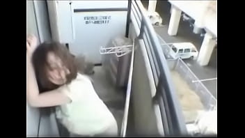 Preview 4 of Hairy Mom Blackmailed Fuck - Asian Girl Masturbates on Balcony
