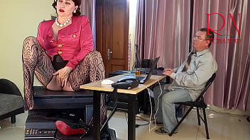 Preview 4 of Indra Aunty Road - Giantess secretary seduces her boss,  shows her pussy,  tits and masturbating her cunt.