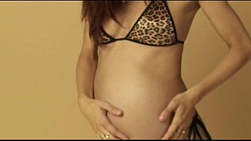 Preview 1 of Bbf And Mygf - Skinny pregnant girl posing in leopard bikini