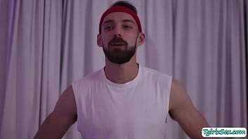 Preview 1 of Rummance - Blonde transexual trade blowjob and fuck straight guy in gym