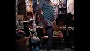 Preview 2 of For Money F - Travesti en tanga verde
