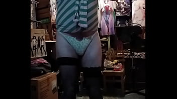 Preview 3 of For Money F - Travesti en tanga verde