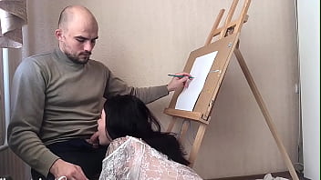 Preview 2 of Foon Call - Model Deep Sucking Dick Painter while He Draws Her
