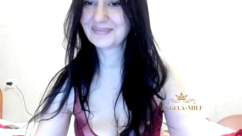 Preview 4 of Acaba Adentro Sin Querer - Dark haired MILF in lace stockings and burgundy sexy panties dances and arouses young dicks / Angela-MILF
