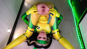 Preview 1 of Ajlena White - Rogue X-Men cosplay with dildo in ass