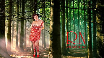 Preview 3 of Yh H2 Yrj - Pin-up lady posing in the forest. She shows her tits and pussy. Mesh tights. Regina Noir