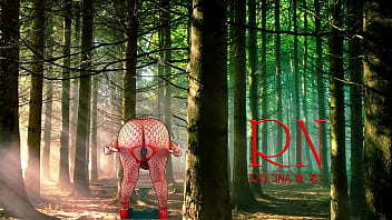 Preview 4 of Yh H2 Yrj - Pin-up lady posing in the forest. She shows her tits and pussy. Mesh tights. Regina Noir