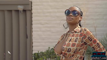Preview 1 of Girle Parti - Huge natural tits Ebony playboy model Nyla shows off everything