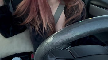 Preview 2 of Hyper Sex Aide - Italian Big Tits Artemisia Love Hot Solo car ride flashing her big juicy boobs long hair fetish