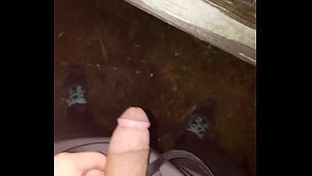 Preview 1 of Chubby Teen Skinny Milf - Super desperate camping piss on the side of my cabin.