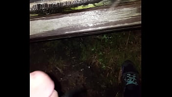 Preview 4 of Chubby Teen Skinny Milf - Super desperate camping piss on the side of my cabin.