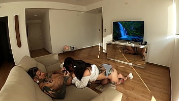 Preview 3 of Free Momson Clip - I set a camera to record while two sexy girls smell my cock until we discover that one is trans