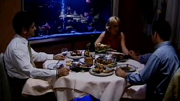 Preview 1 of American Mom Son Xxxii Videos - Sharon and two cocks in the restaurant