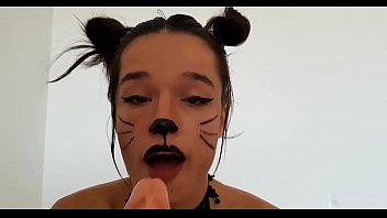 Preview 2 of Teen Gothic Porn - Naughty Latina Licks And Sucks Dildo Closeup