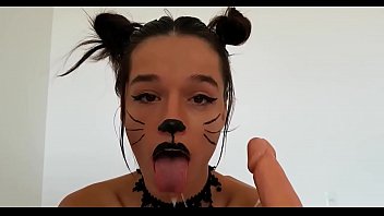 Preview 3 of Teen Gothic Porn - Naughty Latina Licks And Sucks Dildo Closeup