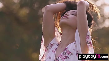 Preview 1 of Sex Videos 9yer - Petite Filipino teen Kit Rysha stripping and posing outdoor for Playboy