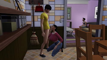 Preview 1 of Zadruga Sex Video - Stepmother sucks off stepson while his father watches TV