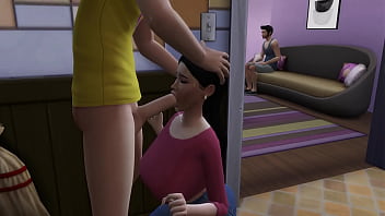 Preview 4 of Zadruga Sex Video - Stepmother sucks off stepson while his father watches TV