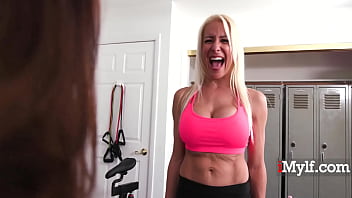 Preview 1 of Suus Besar - French Blondie Rides Married Lucky Guy In The Gym Locker Room