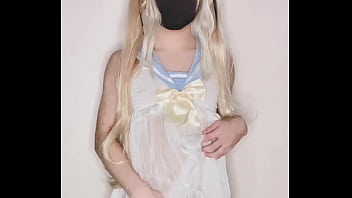 Preview 2 of Beau Penis - Cute Femboy in Seifuku Dress Rubs Her Dick