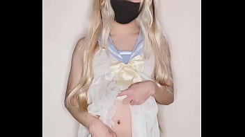 Preview 3 of Beau Penis - Cute Femboy in Seifuku Dress Rubs Her Dick