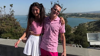 Preview 1 of Lesbian Leah Gotti Hd - Fucked a cute girl and her boyfriend after meeting on the street