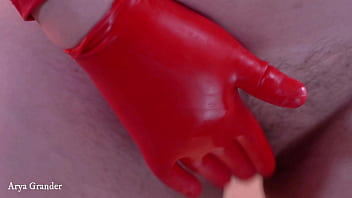 Preview 3 of Women Fucking Small Cocks - Hot hairy blonde pussy teasing,  latex gloves - Arya Grander