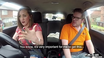 Preview 1 of Boy Fucknorwayn Aunt - Bigtited european brunette sucking off driving tutor