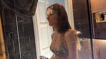 Preview 3 of Scoobee Doo - Petite College Cheerleader in The Bathroom first with Panties then takes her Underwear Off and shows what is under her Miniskirt