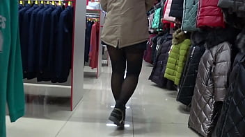 Preview 4 of Sam Heist On - A hidden camera in a fitting room admires a juicy PAWG and peeping for legs in a public mall. Voyeur fetishist.