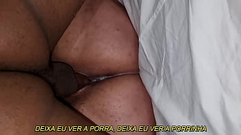 Preview 4 of Hindi Longwege - PORTUGUESES SUBTITLES - Wife fucking without a condom and getting a creampie and cuckold husband cleans his wife&#039_s inseminated pussy